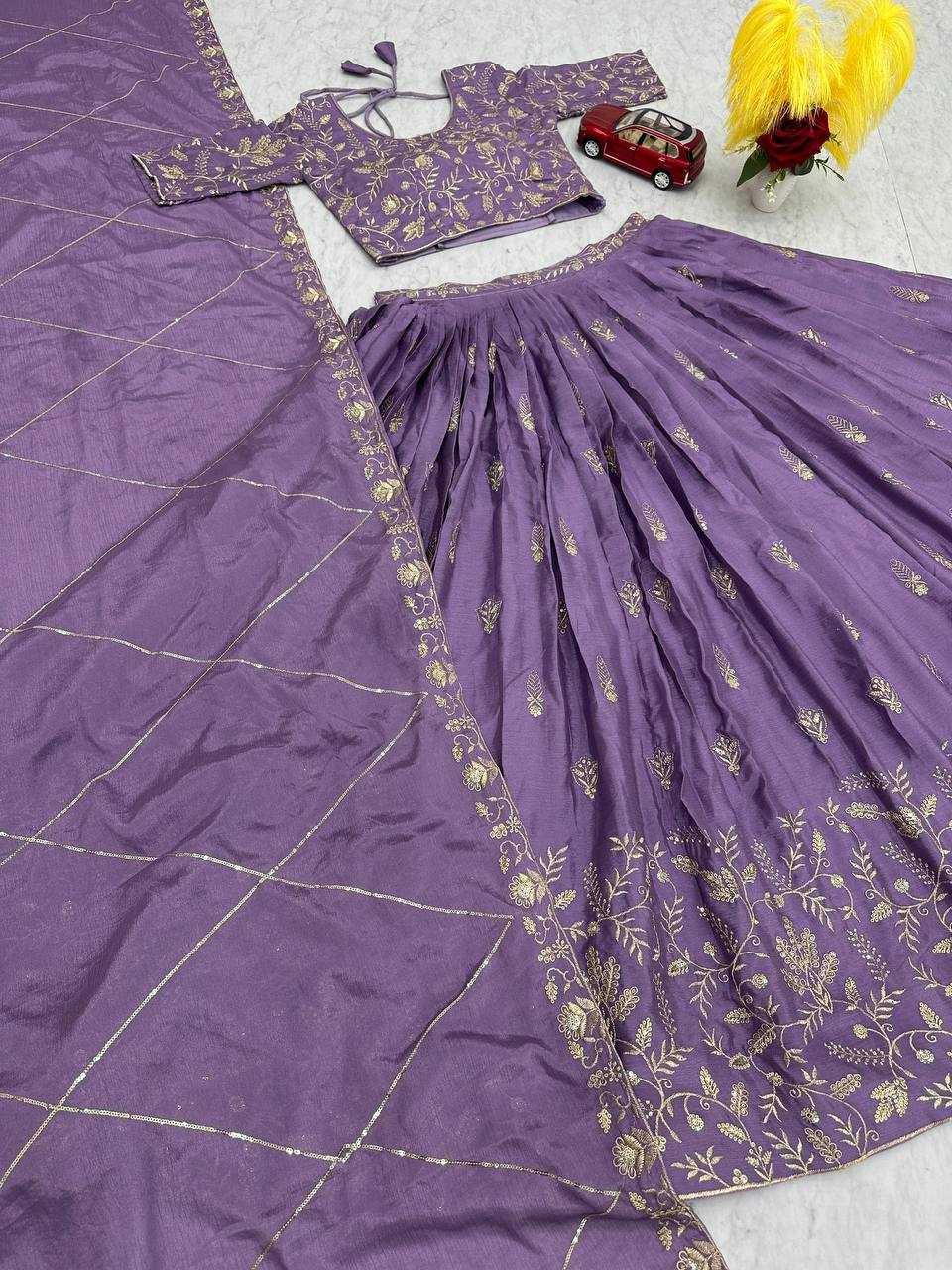 YNF CHINON KESH120 205 LEHENGAS WHOLESALE SILK WEDDING PURPLE EMBROIDERED LEHENGAS MANUFACTURER - Deevit International