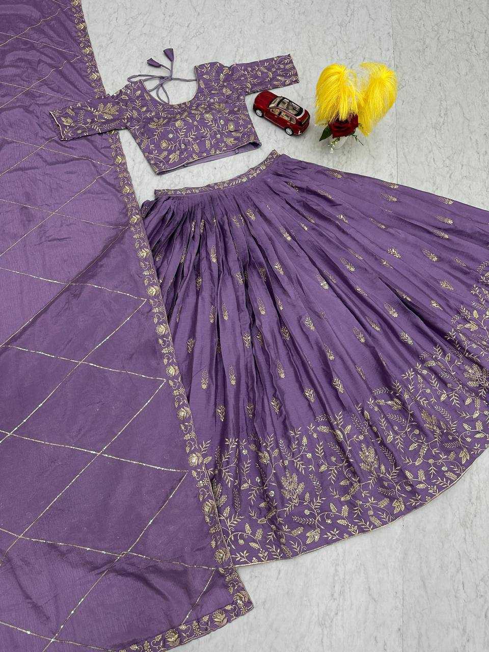 YNF CHINON KESH120 205 LEHENGAS WHOLESALE SILK WEDDING PURPLE EMBROIDERED LEHENGAS MANUFACTURER - Deevit International