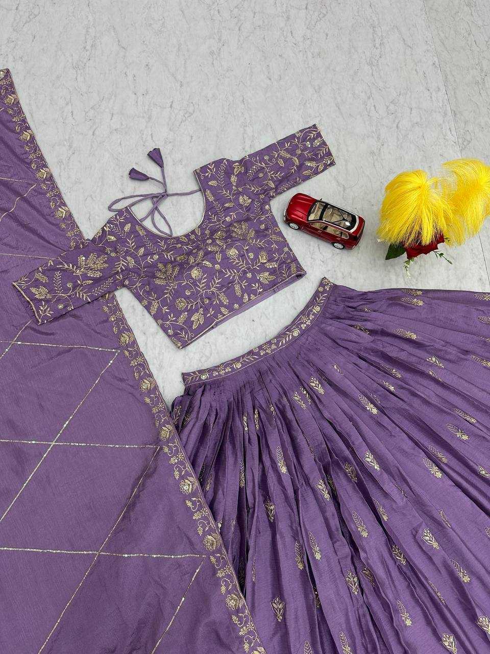 YNF CHINON KESH120 205 LEHENGAS WHOLESALE SILK WEDDING PURPLE EMBROIDERED LEHENGAS MANUFACTURER - Deevit International