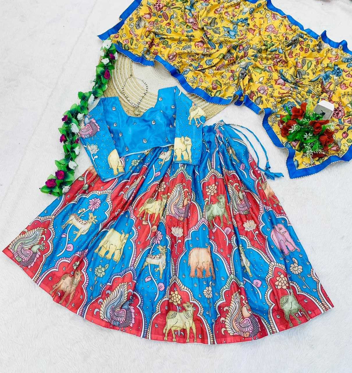 YNF CHINON KESH189 VET20 LEHENGAS WHOLESALE KALAMKARI TRADITIONAL PRINTED SILK LEHENGAS MANUFACTURER - Deevit International