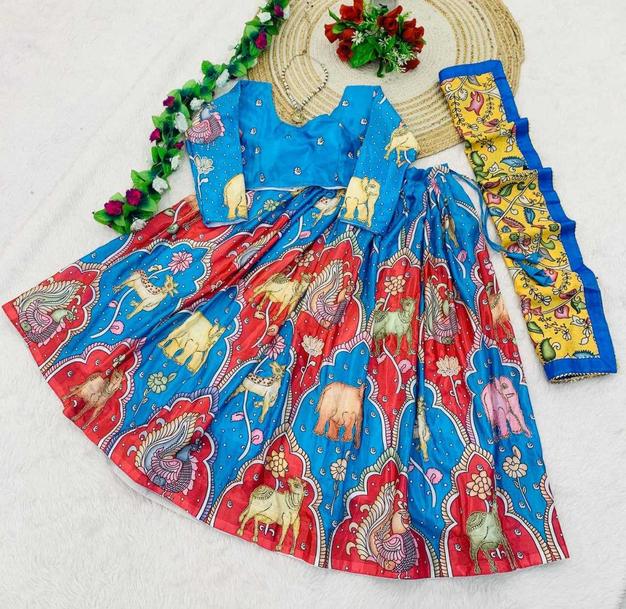 YNF CHINON KESH189 VET20 LEHENGAS WHOLESALE KALAMKARI TRADITIONAL PRINTED SILK LEHENGAS MANUFACTURER - Deevit International