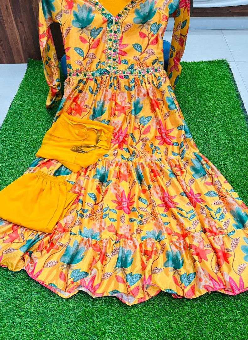 YNF CHINON KESH243 1018 GOWNS WHOLESALE PRINTED LONG SILK GOWNS MANUFACTURER - Deevit International