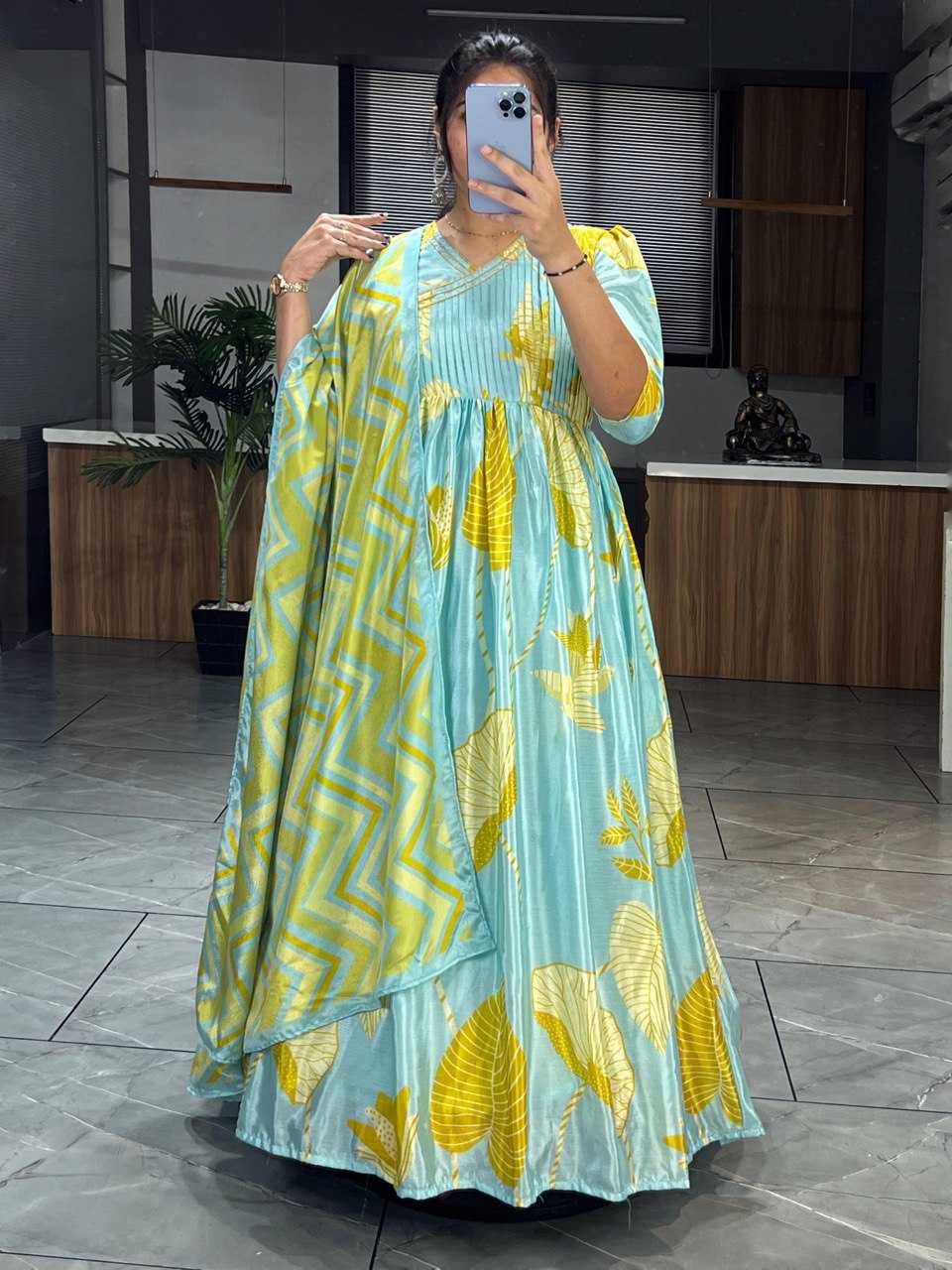 YNF CHINON RIN119 6027 GOWNS WHOLESALE PRINTED LONG SILK GOWNS MANUFACTURER - Deevit International