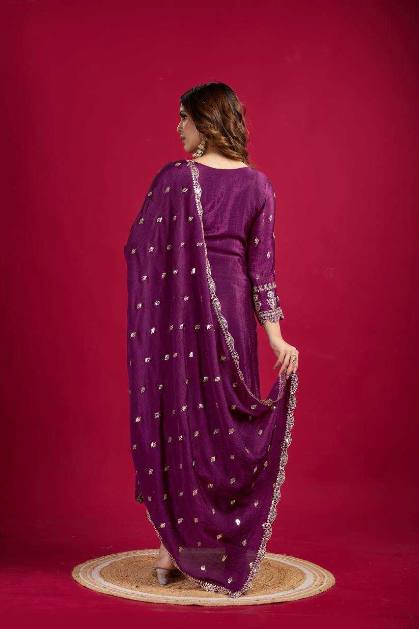 YNF CHINON SILK KESH128 5001 SUITS & DRESSES PRINTED EMBROIDERY WEDDING SILK LADIES SUITS MANUFACTUR - Deevit International