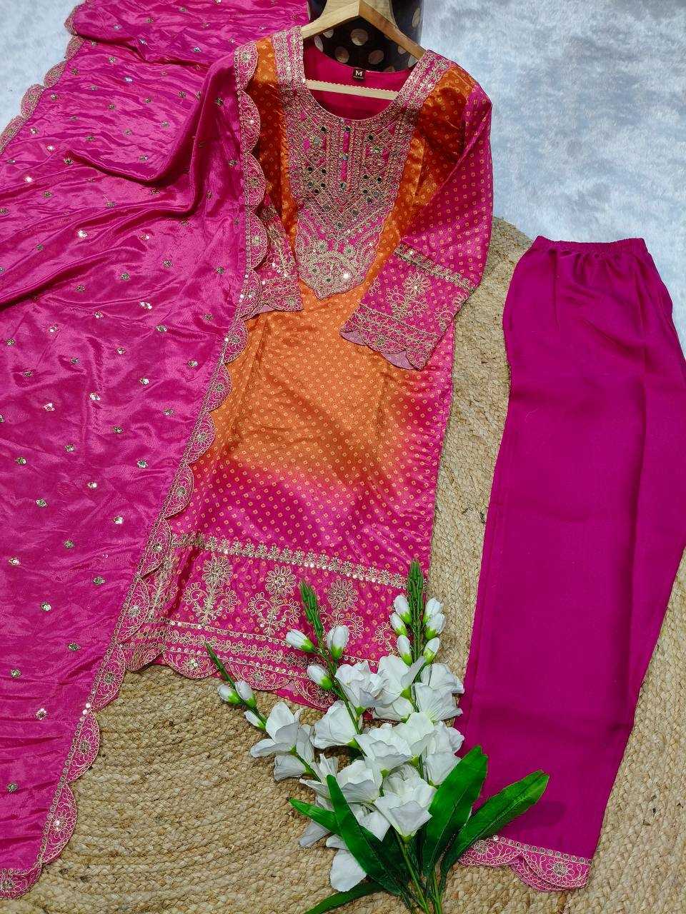 YNF CHINON SILK KESH165 G78 SUITS & DRESSES WHOLESALE EMBROPIDERY WEDDING SILK SUITS MANUFACTURE - Deevit International