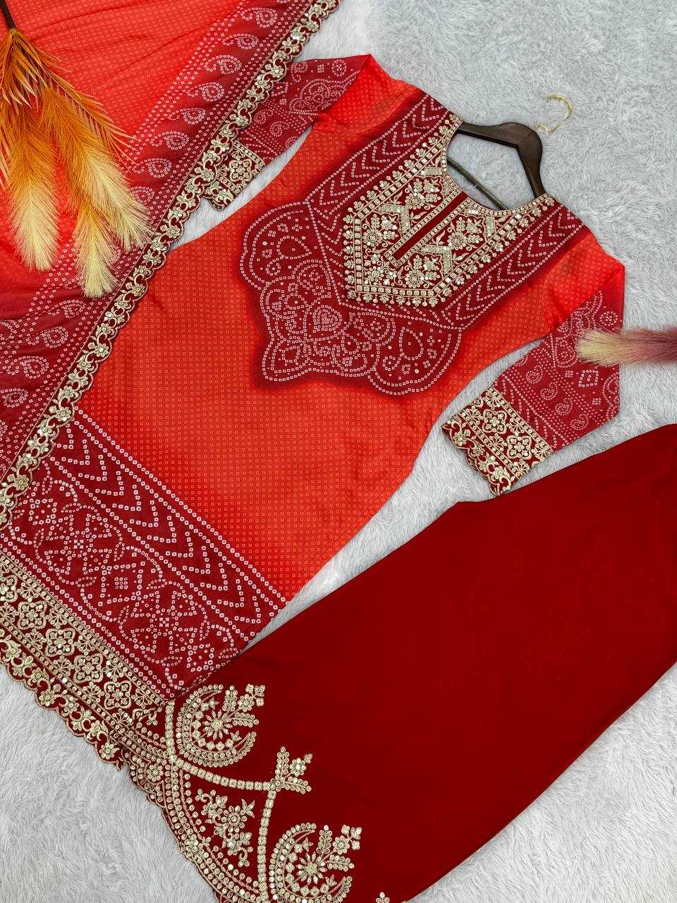 YNF CHINON SILK KESH227 1022 SUITS & DRESSES PRINTED EMBROIDERY WEDDING SILK BANDHANI SUITS MANUFACTUR - Deevit International