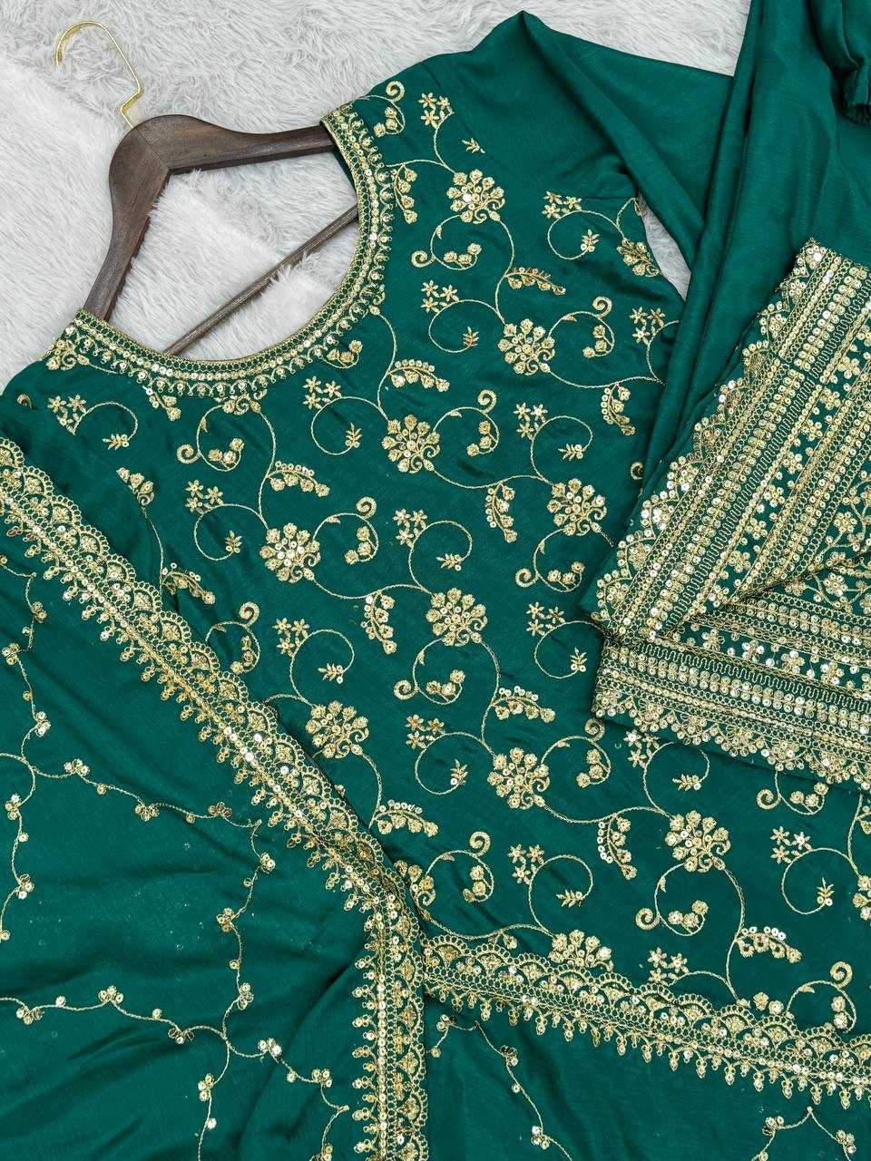 YNF CHINON SILK KESH228 572 SUITS & DRESSES PALAZZO EMBROPIDERY WEDDING GREEN SALWAR SUITS MANUFACTUR - Deevit International