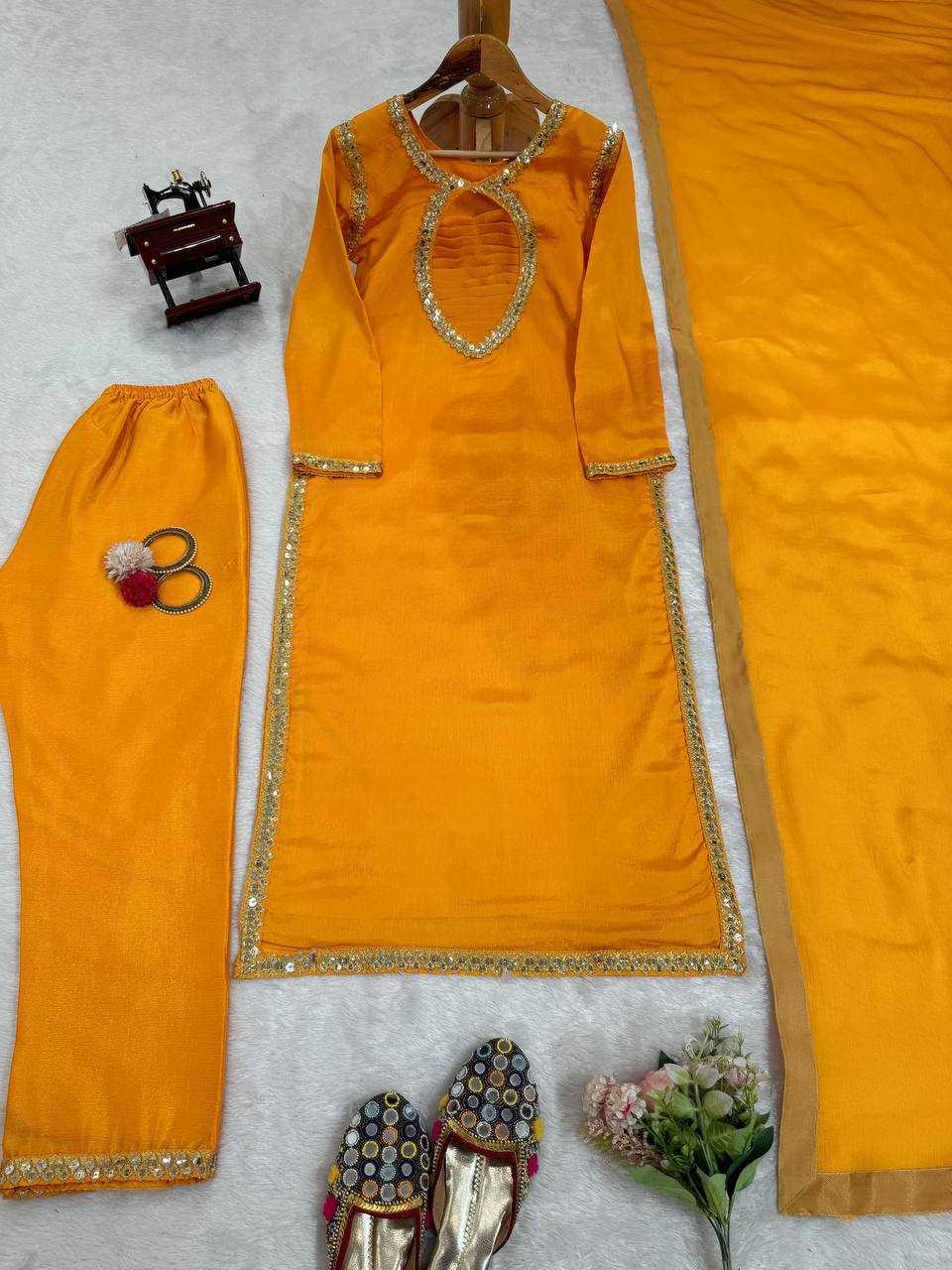 YNF CHINON SILK RIN169 5774 SUITS & DRESSES WHOLESALE WEDDING SILK YELLOW SALWAR HALDI OUTFITS SUITS MANUFACTURE - Deevit International