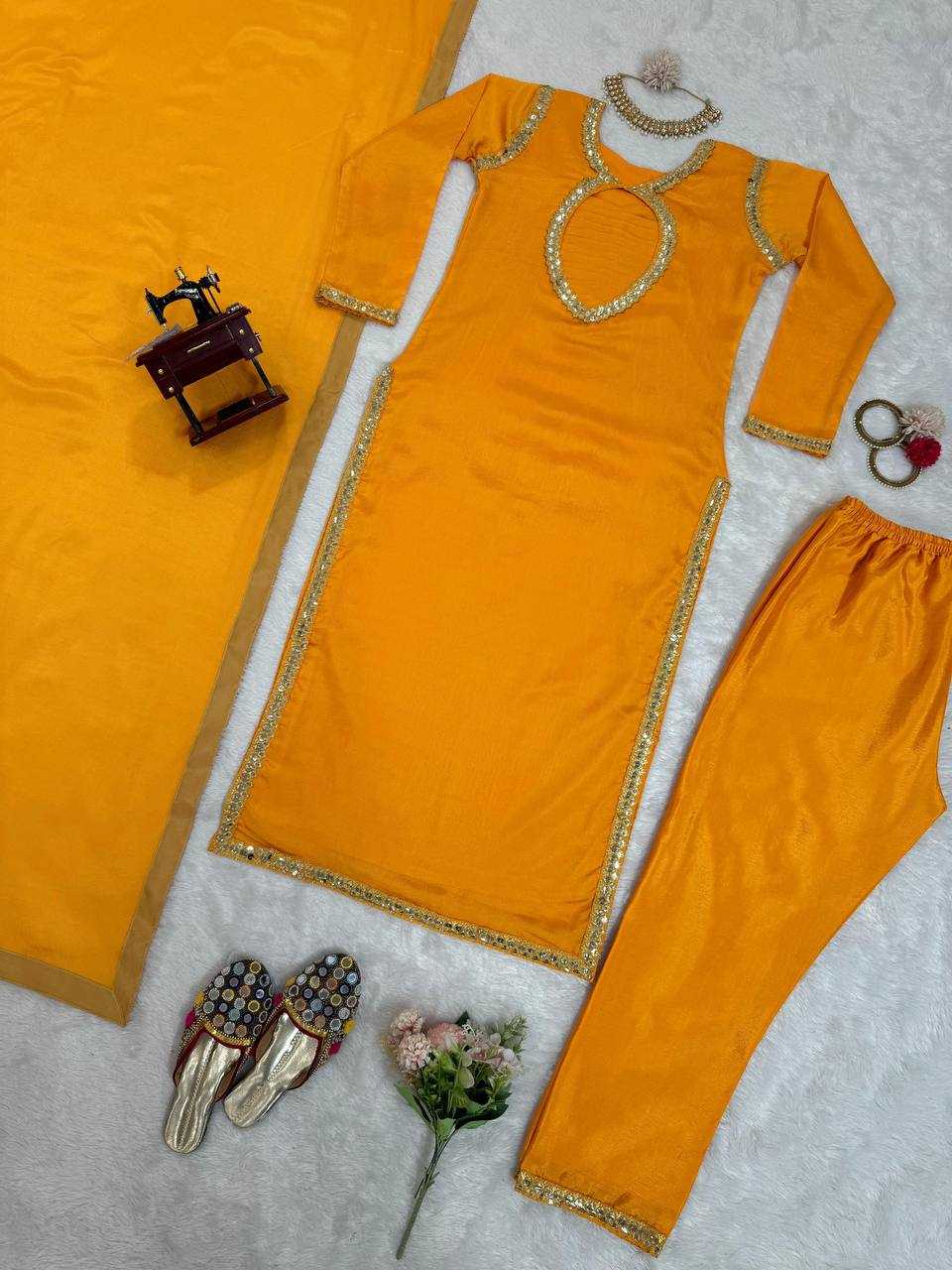 YNF CHINON SILK RIN169 5774 SUITS & DRESSES WHOLESALE WEDDING SILK YELLOW SALWAR HALDI OUTFITS SUITS MANUFACTURE - Deevit International