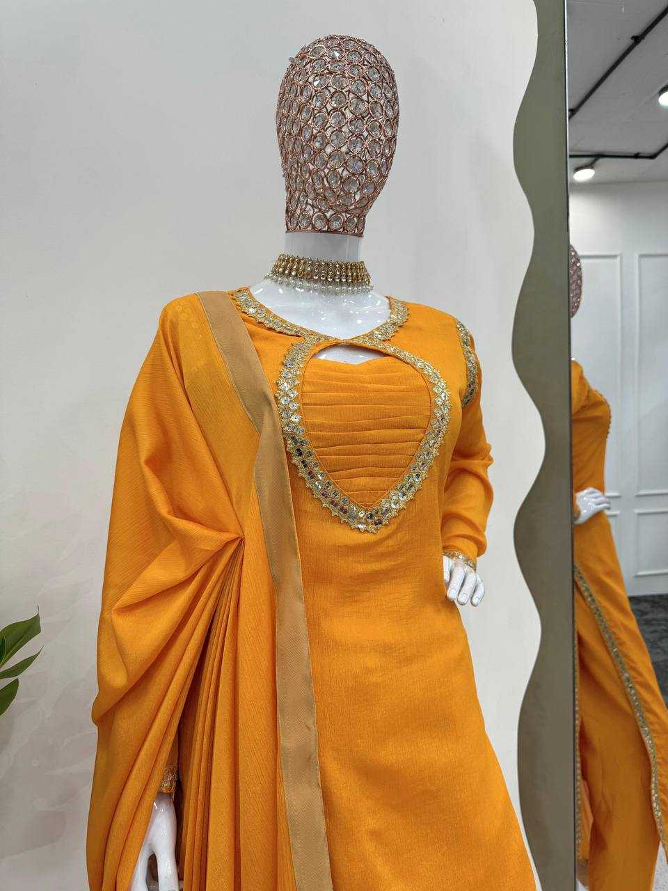 YNF CHINON SILK RIN169 5774 SUITS & DRESSES WHOLESALE WEDDING SILK YELLOW SALWAR HALDI OUTFITS SUITS MANUFACTURE - Deevit International