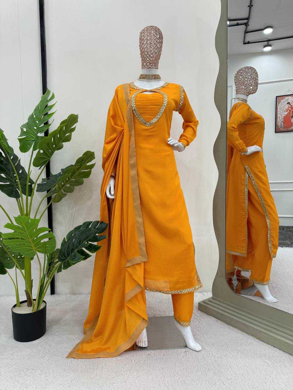 YNF CHINON SILK RIN169 5774 SUITS & DRESSES WHOLESALE WEDDING SILK YELLOW SALWAR HALDI OUTFITS SUITS MANUFACTURE - Deevit International