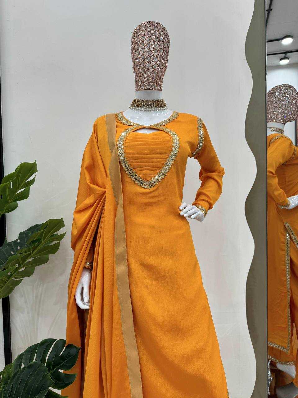 YNF CHINON SILK RIN169 5774 SUITS & DRESSES WHOLESALE WEDDING SILK YELLOW SALWAR HALDI OUTFITS SUITS MANUFACTURE - Deevit International