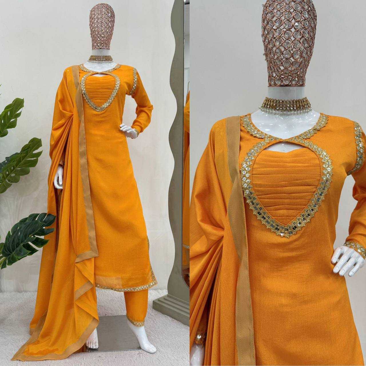 YNF CHINON SILK RIN169 5774 SUITS & DRESSES WHOLESALE WEDDING SILK YELLOW SALWAR HALDI OUTFITS SUITS MANUFACTURE - Deevit International