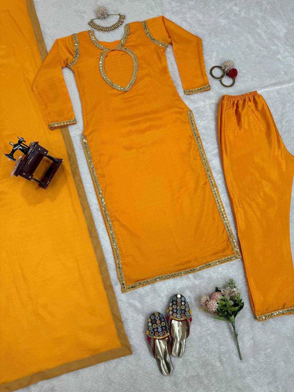 YNF CHINON SILK RIN169 5774 SUITS & DRESSES WHOLESALE WEDDING SILK YELLOW SALWAR HALDI OUTFITS SUITS MANUFACTURE - Deevit International