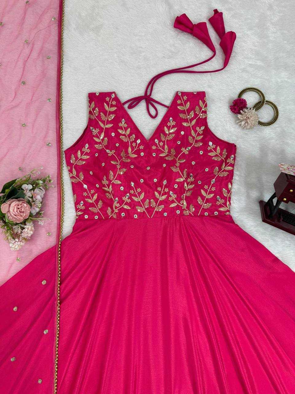 YNF CHINON SILK RIN169 5780 GOWNS WHOLESALE FANCY LONG SILK SEQUIN GOWNS WITH DUPATTA MANUFACTURER - Deevit International