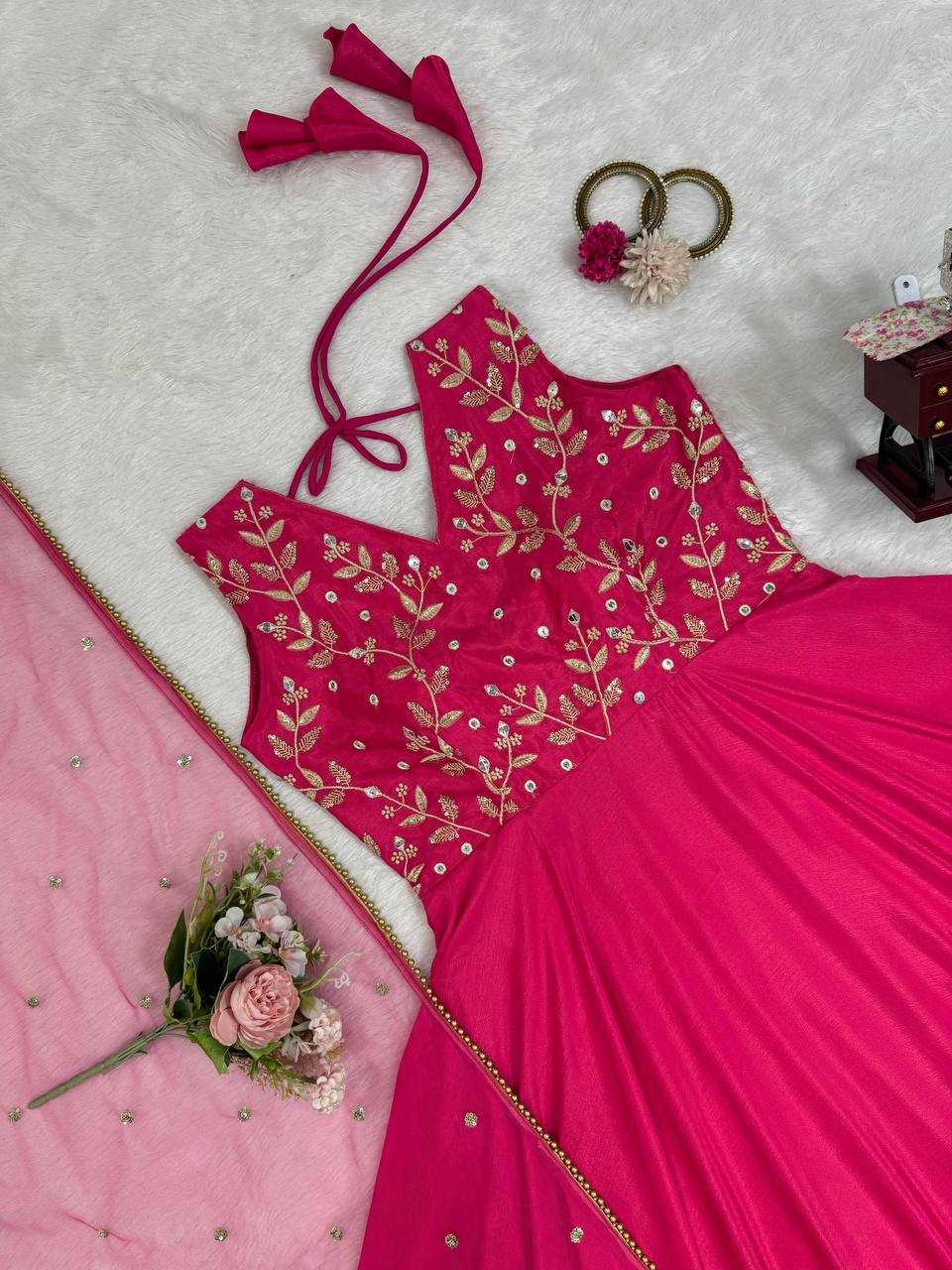 YNF CHINON SILK RIN169 5780 GOWNS WHOLESALE FANCY LONG SILK SEQUIN GOWNS WITH DUPATTA MANUFACTURER - Deevit International