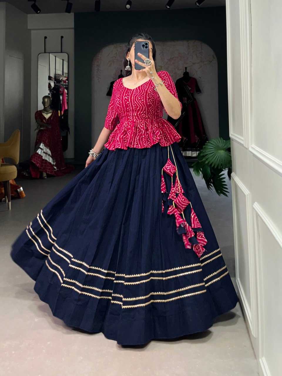 YNF COTTON KESH136 1325 LEHENGAS WHOLESALE GOTA PATTI CEOP TOP BLUE LEHENGAS MANUFACTURER - Deevit International