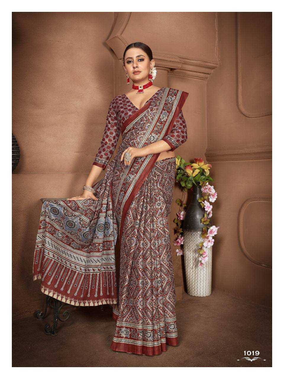 YNF COTTON KESH244  Ajrakh SAREES WHOLESALE PRINTED COTTON AJRAKH LADIES SAREES MANUFACTURER - Deevit International