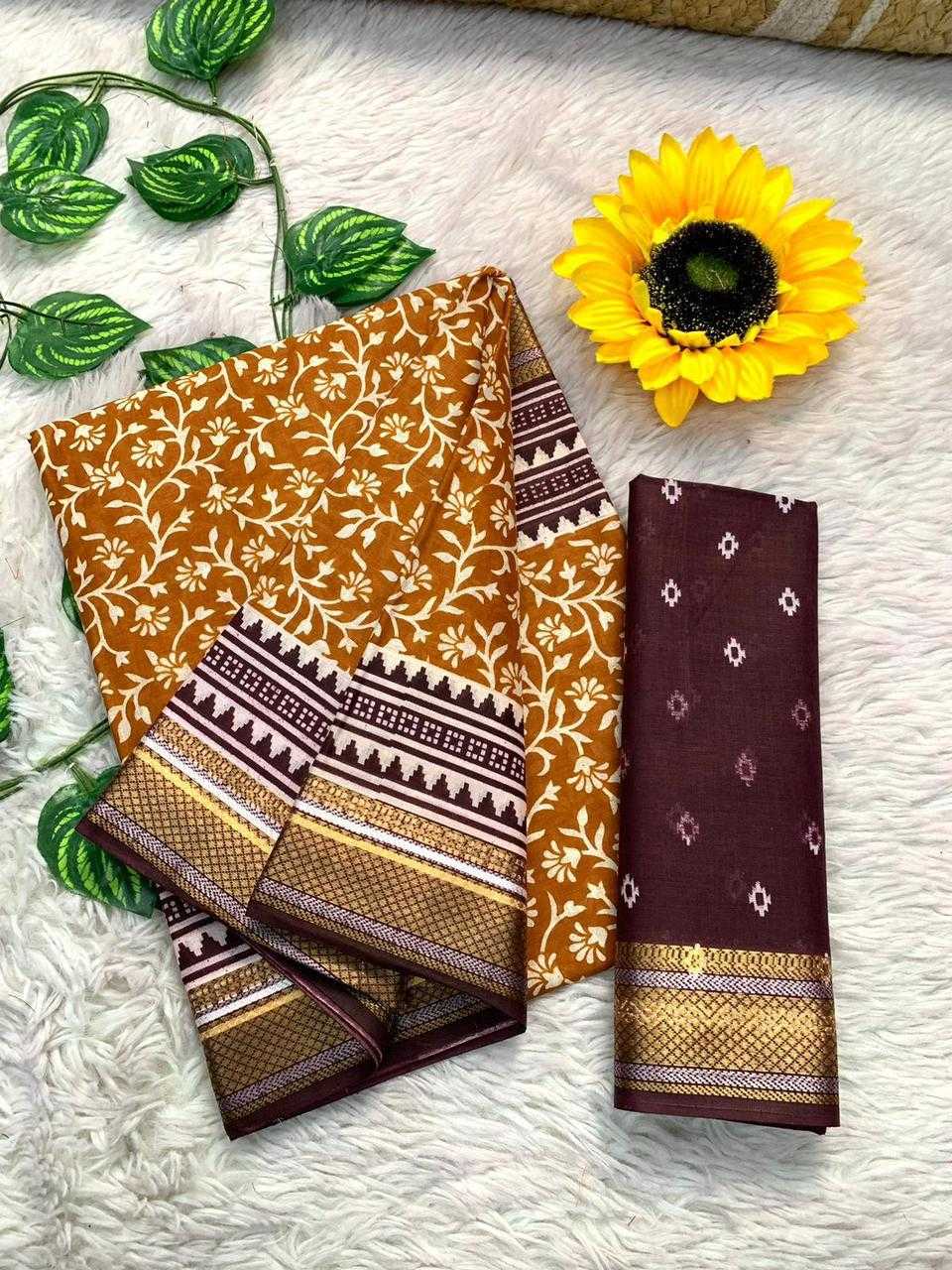 YNF COTTON KESH244 AJRAKH2 SAREES WHOLESALE PRINTED COTTON LINEN AJRAKH OFFICE WESR SAREES MANUFACTURER - Deevit International