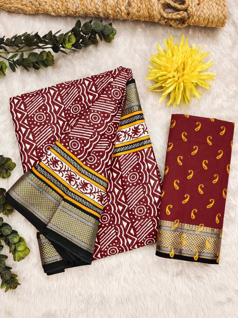 YNF COTTON KESH244 AJRAKH3 SAREES WHOLESALE PRINTED COTTON AJRAKH OFFICE WEAR SAREES MANUFACTURER - Deevit International