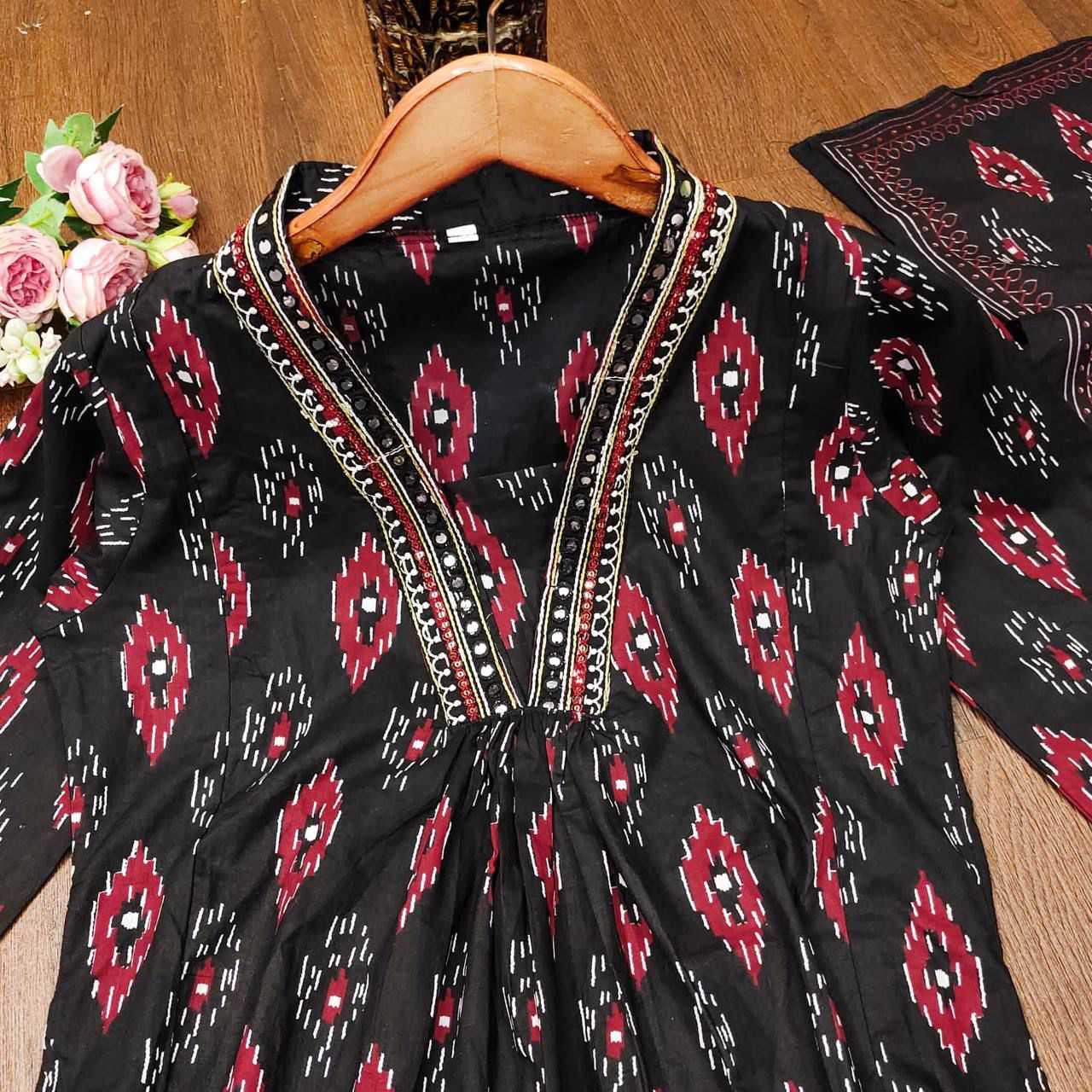 YNF COTTON RIN158 BlackMiror SUIT WHOLESALE LONG ANARAKLI COTTON PRINTED LADIES EMBROIDERY SUIT MANUFACTURER - Deevit International