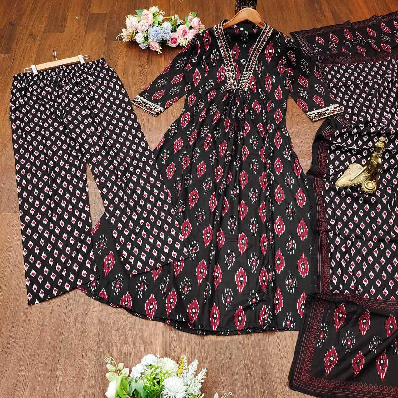 YNF COTTON RIN158 BlackMiror SUIT WHOLESALE LONG ANARAKLI COTTON PRINTED LADIES EMBROIDERY SUIT MANUFACTURER - Deevit International