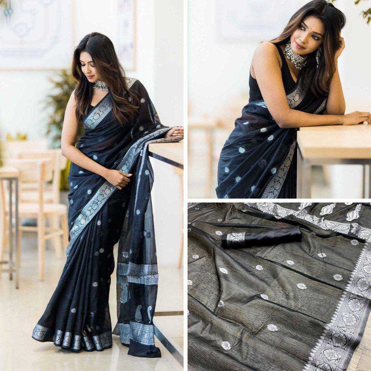 YNF COTTON RIN179 551 SAREES WHOLESALE ZARI BORDER BLAKCK COTTON SAREES MANUFACTURER - Deevit International