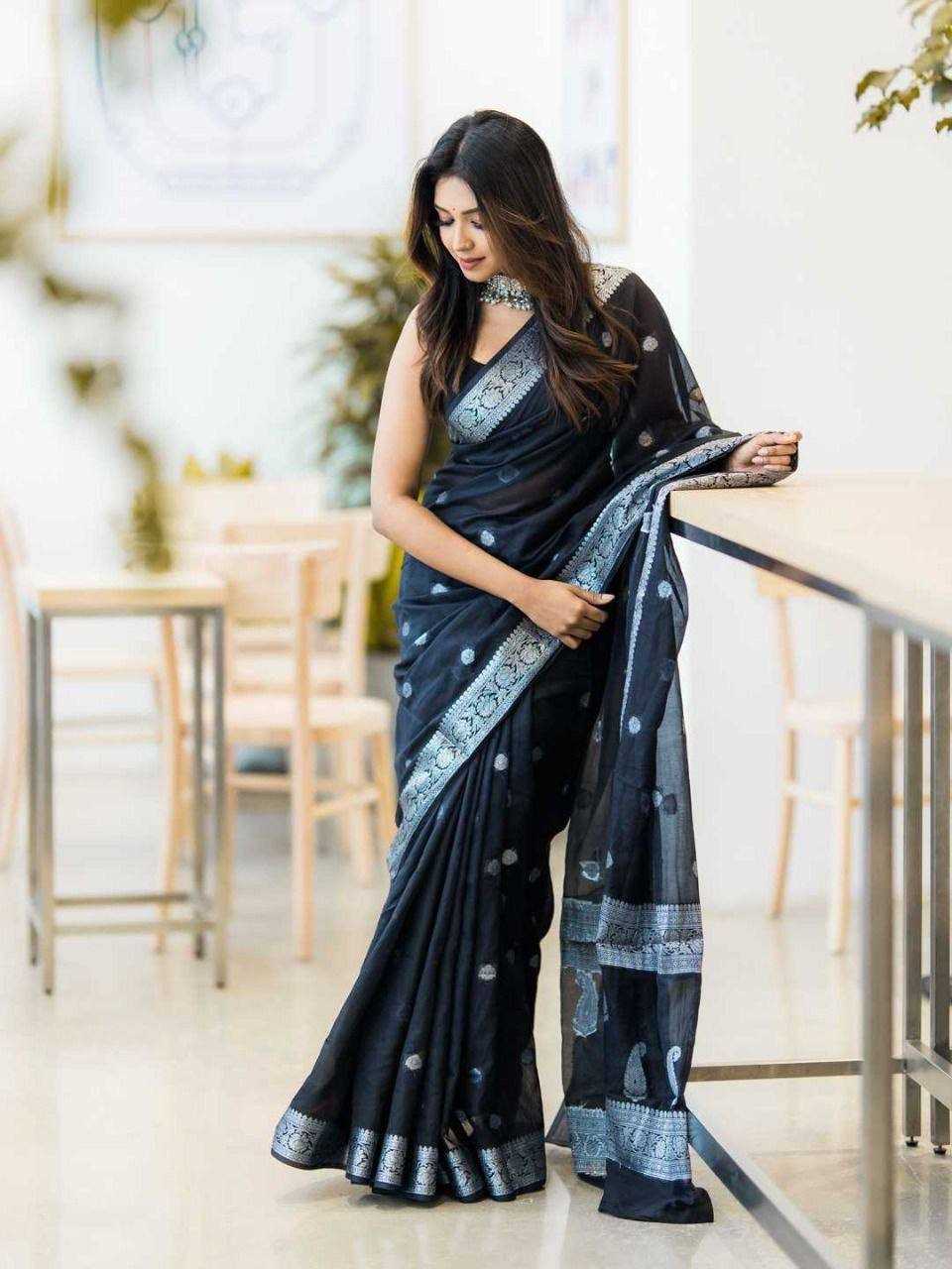 YNF COTTON RIN179 551 SAREES WHOLESALE ZARI BORDER BLAKCK COTTON SAREES MANUFACTURER - Deevit International