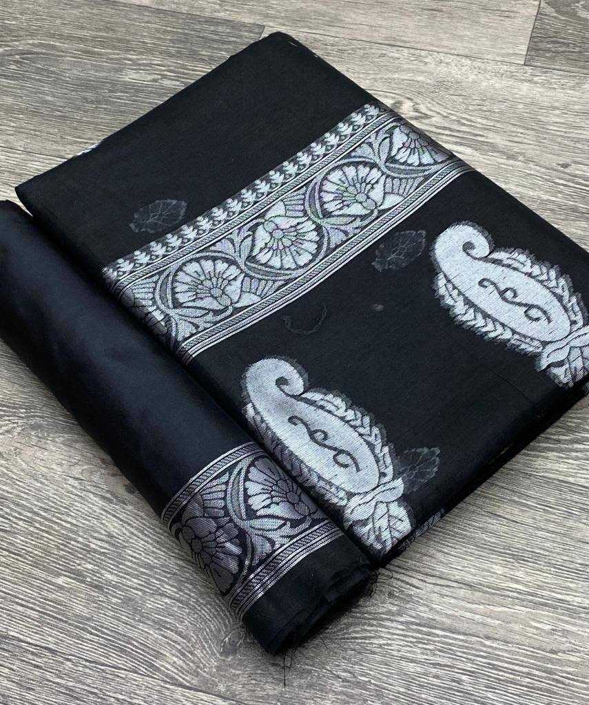 YNF COTTON RIN179 551 SAREES WHOLESALE ZARI BORDER BLAKCK COTTON SAREES MANUFACTURER - Deevit International