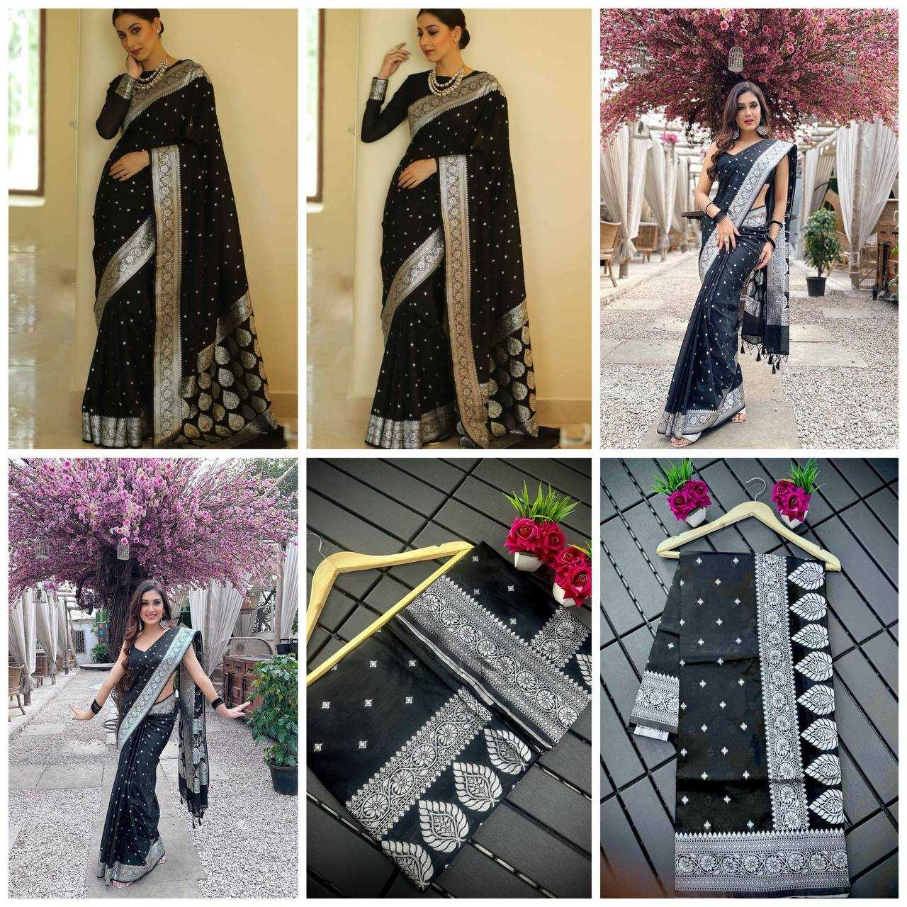 YNF COTTON RIN179 598 SAREES WHOLESALE COTTON LINEN ZARI BORDER BLACK SAREES MANUFACTURER - Deevit International