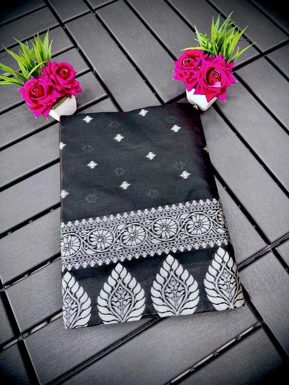 YNF COTTON RIN179 598 SAREES WHOLESALE COTTON LINEN ZARI BORDER BLACK SAREES MANUFACTURER - Deevit International