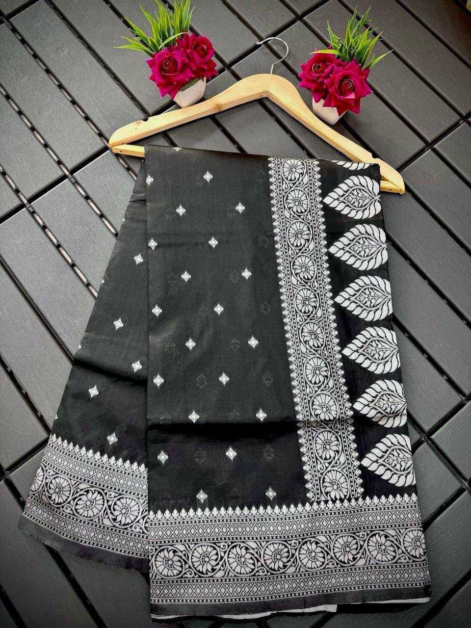 YNF COTTON RIN179 598 SAREES WHOLESALE COTTON LINEN ZARI BORDER BLACK SAREES MANUFACTURER - Deevit International