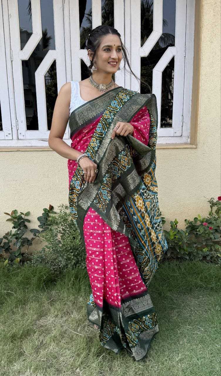 YNF COTTON SILK KESH117 RWC81 SAREES WHOLESALE COTTON BANDHANI JACQUARD SILK PINK SAREES MANUFACTURER - Deevit International