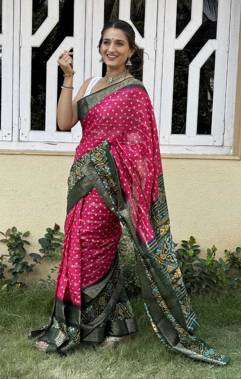 YNF COTTON SILK KESH117 RWC81 SAREES WHOLESALE COTTON BANDHANI JACQUARD SILK PINK SAREES MANUFACTURER - Deevit International