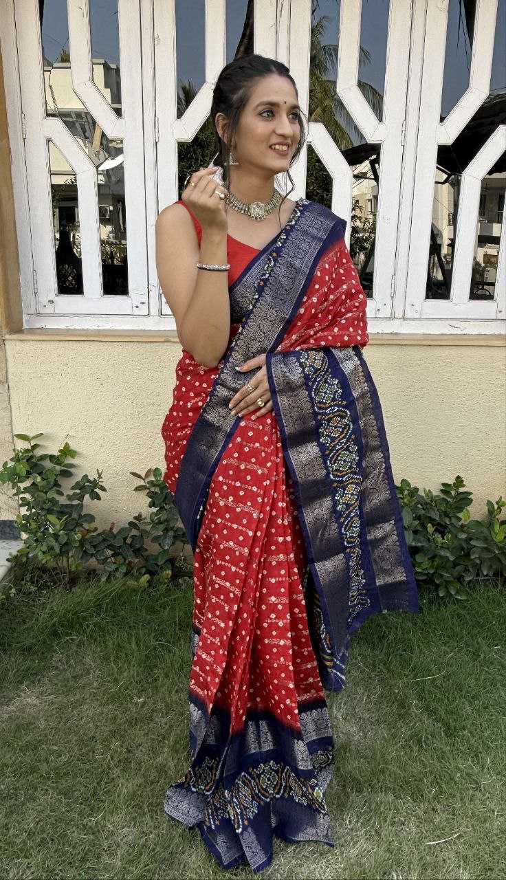 YNF COTTON SILK KESH117 RWC84 SAREES WHOLESALE COTTON BANDHANI JACQUARD SILK RED SAREES MANUFACTURER - Deevit International