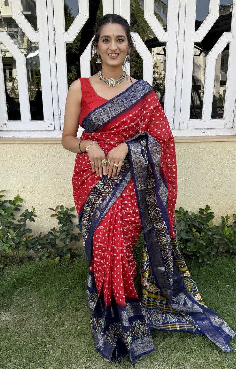 YNF COTTON SILK KESH117 RWC84 SAREES WHOLESALE COTTON BANDHANI JACQUARD SILK RED SAREES MANUFACTURER - Deevit International