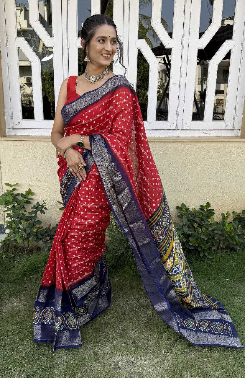 YNF COTTON SILK KESH117 RWC84 SAREES WHOLESALE COTTON BANDHANI JACQUARD SILK RED SAREES MANUFACTURER - Deevit International