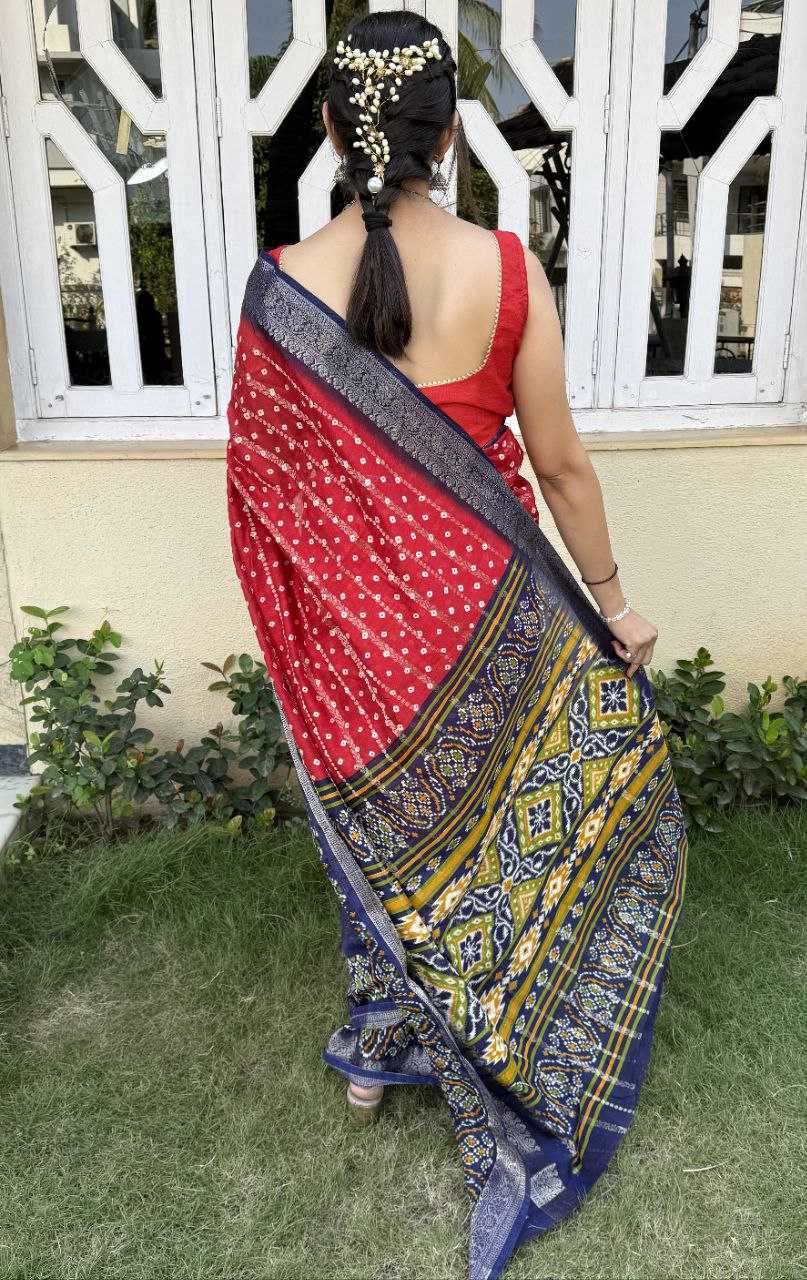 YNF COTTON SILK KESH117 RWC84 SAREES WHOLESALE COTTON BANDHANI JACQUARD SILK RED SAREES MANUFACTURER - Deevit International