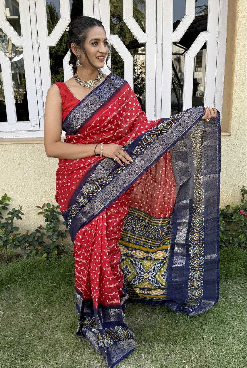 YNF COTTON SILK KESH117 RWC84 SAREES WHOLESALE COTTON BANDHANI JACQUARD SILK RED SAREES MANUFACTURER - Deevit International