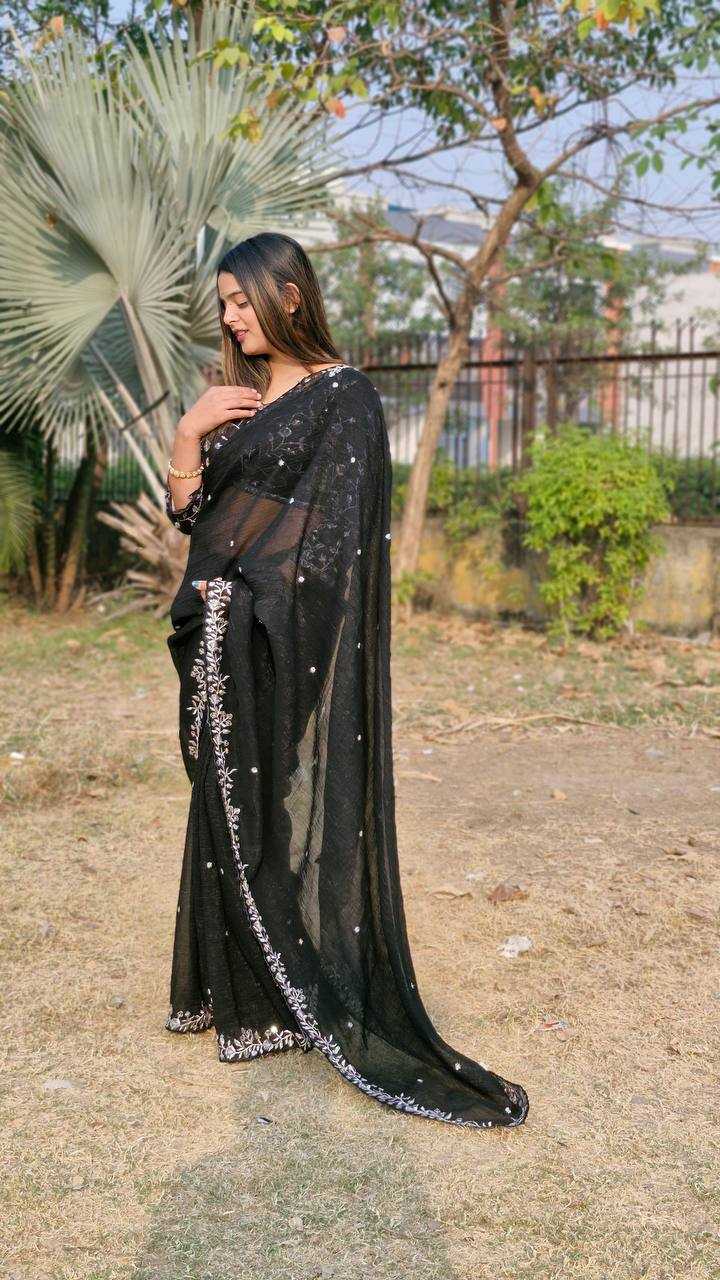 YNF CRUSH SILK RIN114 5050SAREES WHOLESALE SEQUENCE EMBRODERY BLACK PARTY WEAR SAREES MANUFACTURER - Deevit International