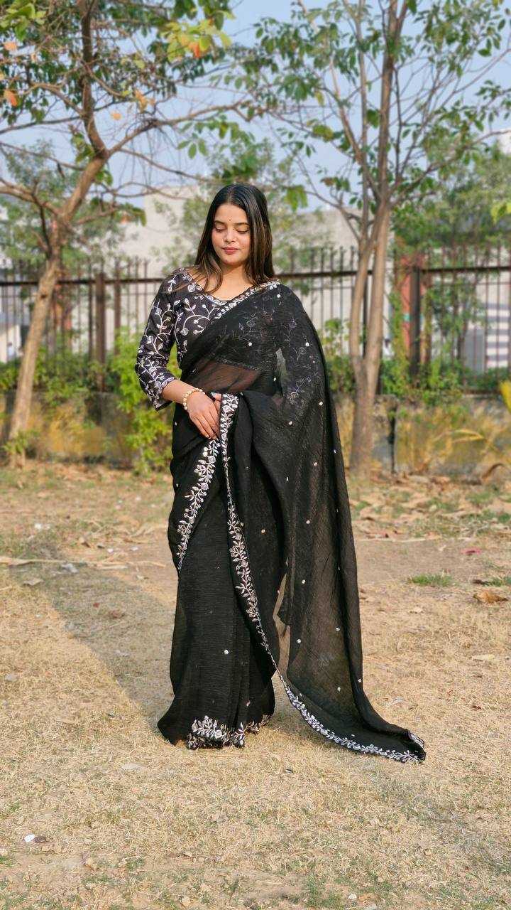 YNF CRUSH SILK RIN114 5050SAREES WHOLESALE SEQUENCE EMBRODERY BLACK PARTY WEAR SAREES MANUFACTURER - Deevit International