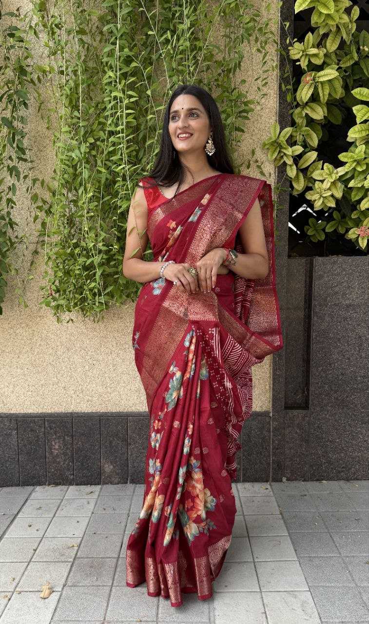 YNF DOLA SILK KESH117 RWC32 SILK SAREES WHOLESALE DOLA SILK ZARI BORDER SILK PRINTED RED SAREES MANUFACTURER - Deevit International