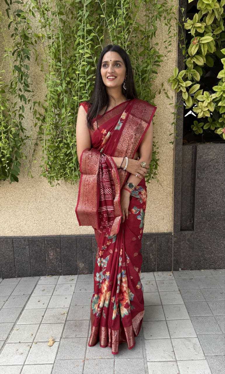 YNF DOLA SILK KESH117 RWC32 SILK SAREES WHOLESALE DOLA SILK ZARI BORDER SILK PRINTED RED SAREES MANUFACTURER - Deevit International