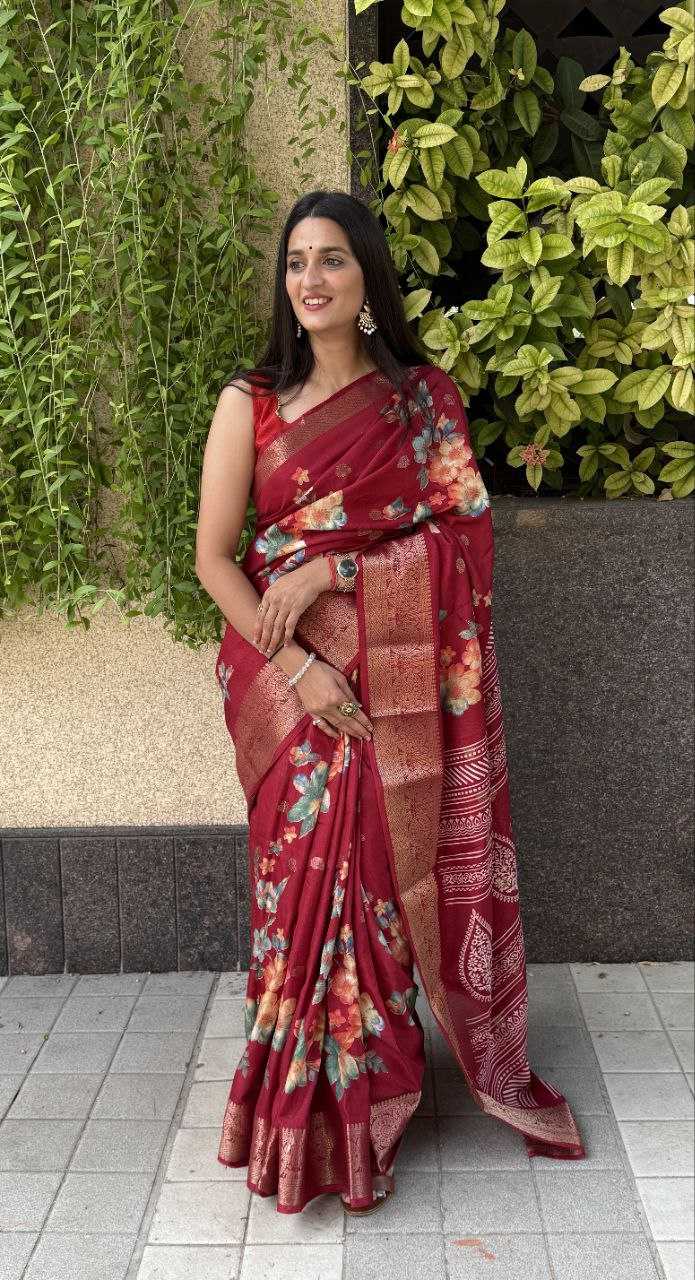 YNF DOLA SILK KESH117 RWC32 SILK SAREES WHOLESALE DOLA SILK ZARI BORDER SILK PRINTED RED SAREES MANUFACTURER - Deevit International