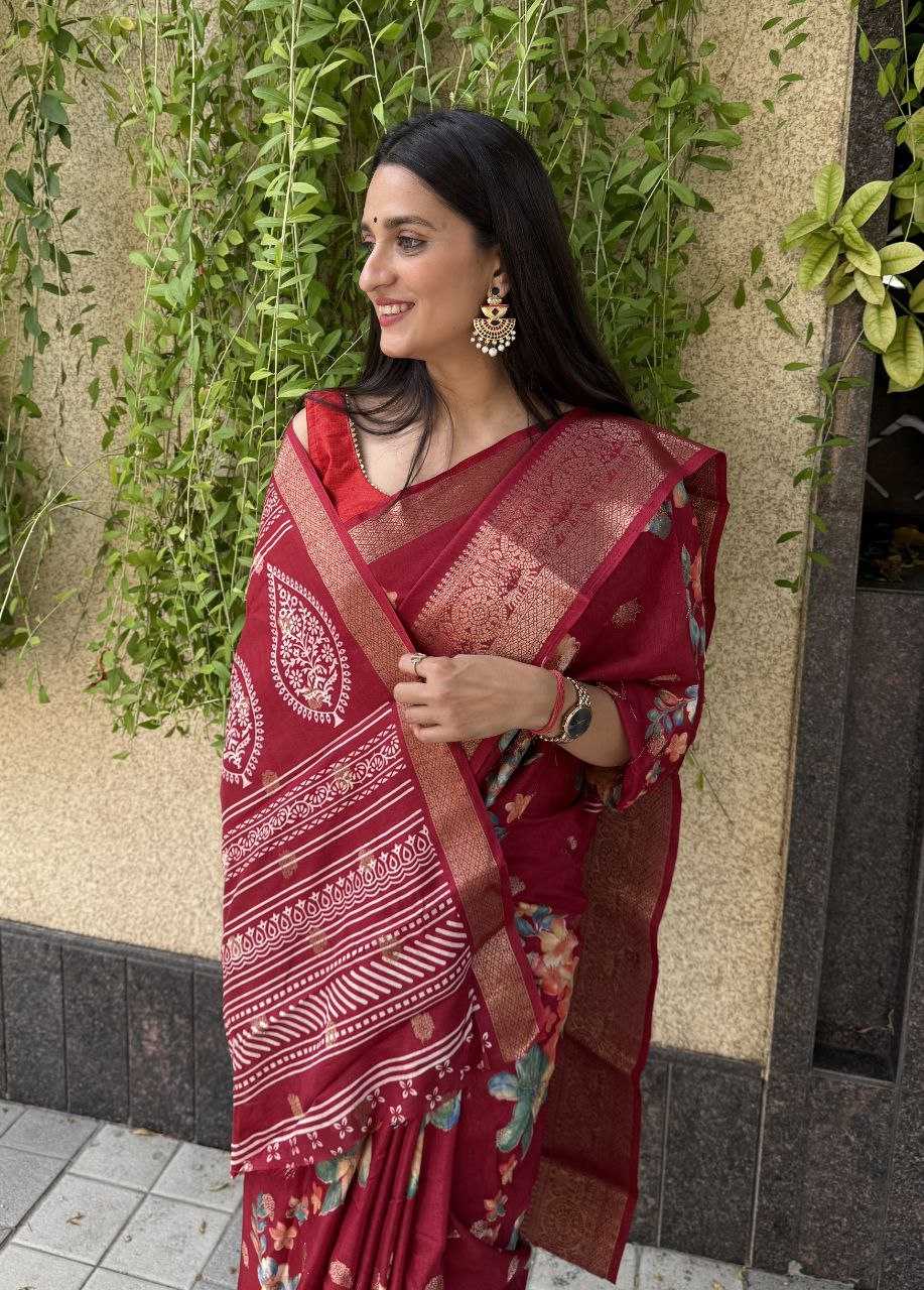 YNF DOLA SILK KESH117 RWC32 SILK SAREES WHOLESALE DOLA SILK ZARI BORDER SILK PRINTED RED SAREES MANUFACTURER - Deevit International