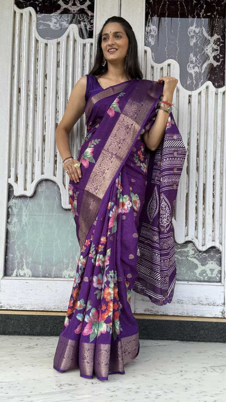 YNF DOLA SILK KESH117 RWC36 SILK SAREES WHOLESALE DOLA SILK ZARI BORDER SILK PRINTED PURPLE SILK SAREES MANUFACTURER - Deevit International