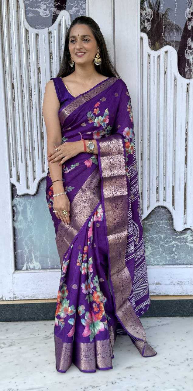 YNF DOLA SILK KESH117 RWC36 SILK SAREES WHOLESALE DOLA SILK ZARI BORDER SILK PRINTED PURPLE SILK SAREES MANUFACTURER - Deevit International