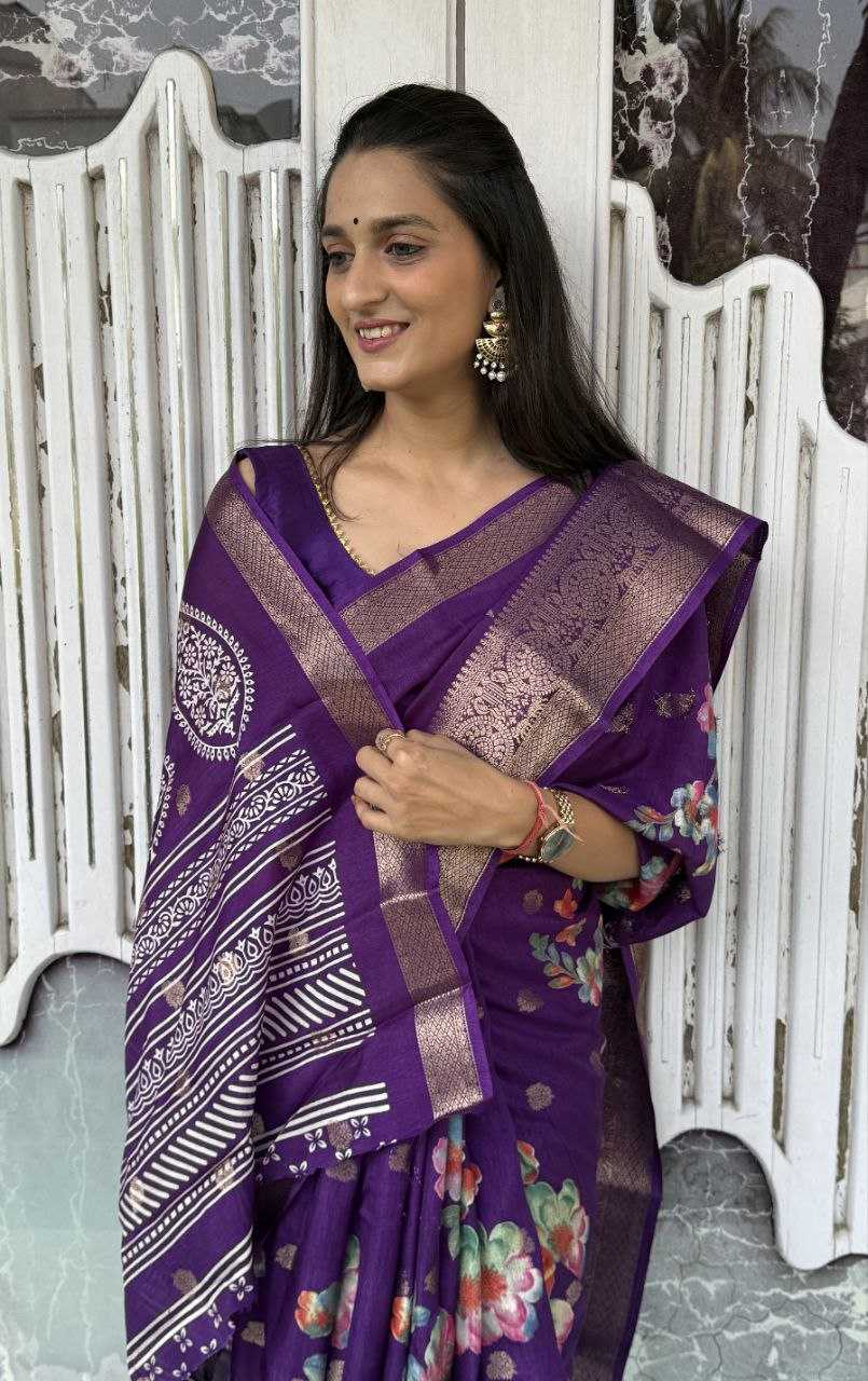 YNF DOLA SILK KESH117 RWC36 SILK SAREES WHOLESALE DOLA SILK ZARI BORDER SILK PRINTED PURPLE SILK SAREES MANUFACTURER - Deevit International