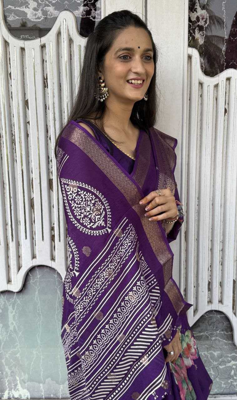 YNF DOLA SILK KESH117 RWC36 SILK SAREES WHOLESALE DOLA SILK ZARI BORDER SILK PRINTED PURPLE SILK SAREES MANUFACTURER - Deevit International