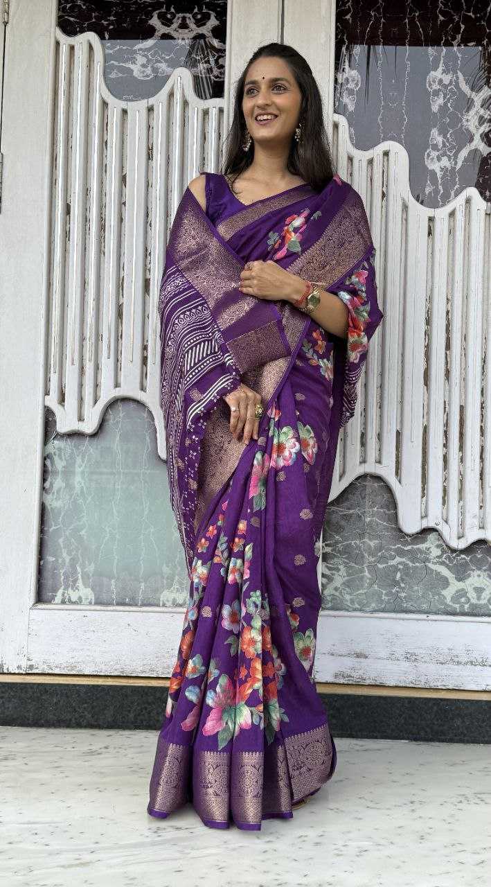 YNF DOLA SILK KESH117 RWC36 SILK SAREES WHOLESALE DOLA SILK ZARI BORDER SILK PRINTED PURPLE SILK SAREES MANUFACTURER - Deevit International